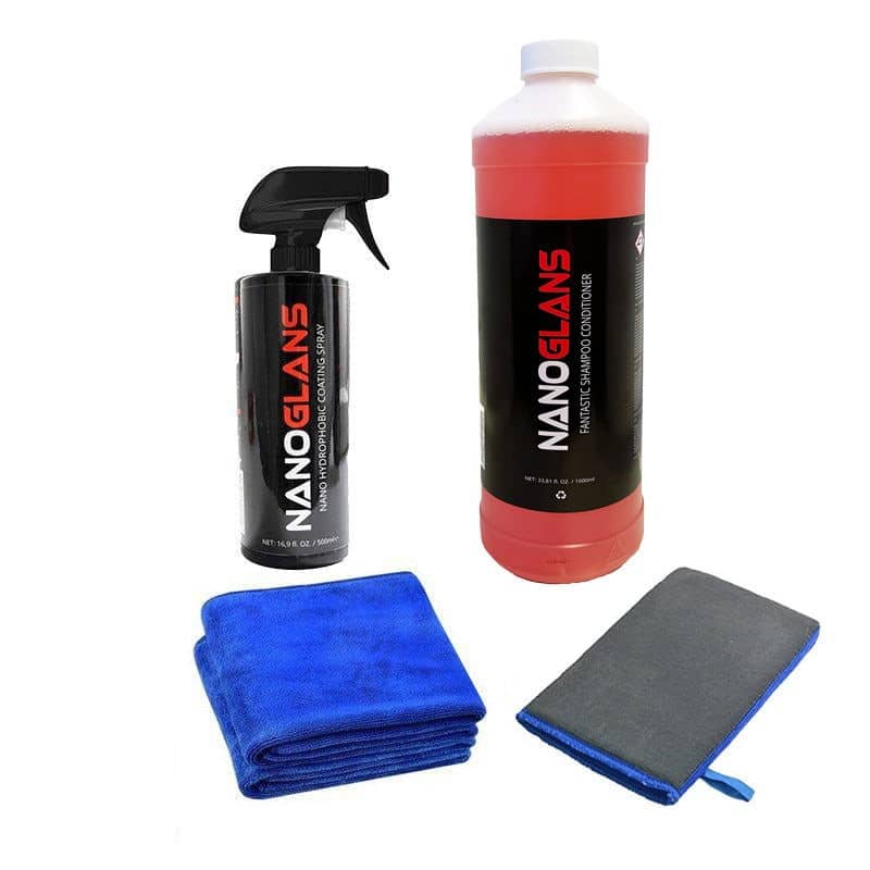 Nanoglans® | Autobeschichtungsspray + Shampoo V2+ Clay Mitt + 2x Premium-Mikrofaser